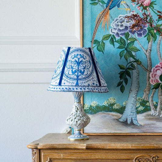 TREE OF LIFE LAMPSHADE WITH PLEATED TRIM