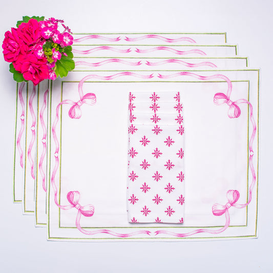 LOVE FLOWER TEA NAPKINS & BOW PLACEMATS { Set of 4 }