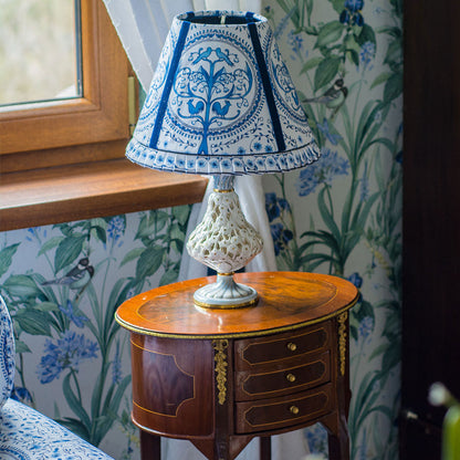 TREE OF LIFE LAMPSHADE WITH PLEATED TRIM