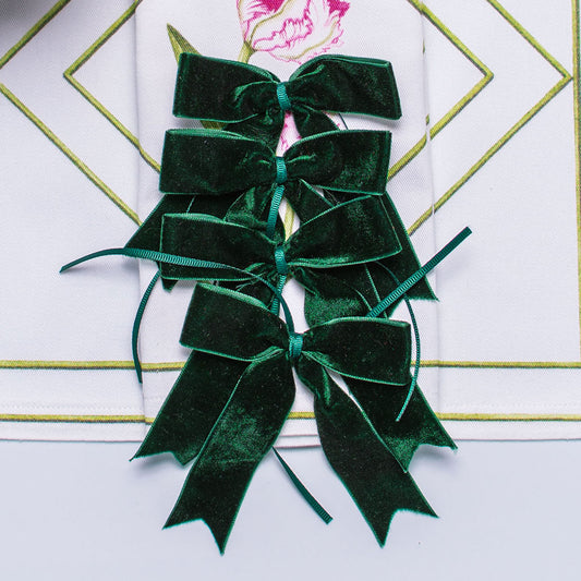 RICH GREEN VELVET BOWS { Set of 4 }