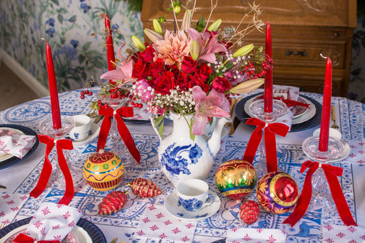 CHEERFUL RED VELVET BOWS & TAPERED CANDLES { Set of 10 }
