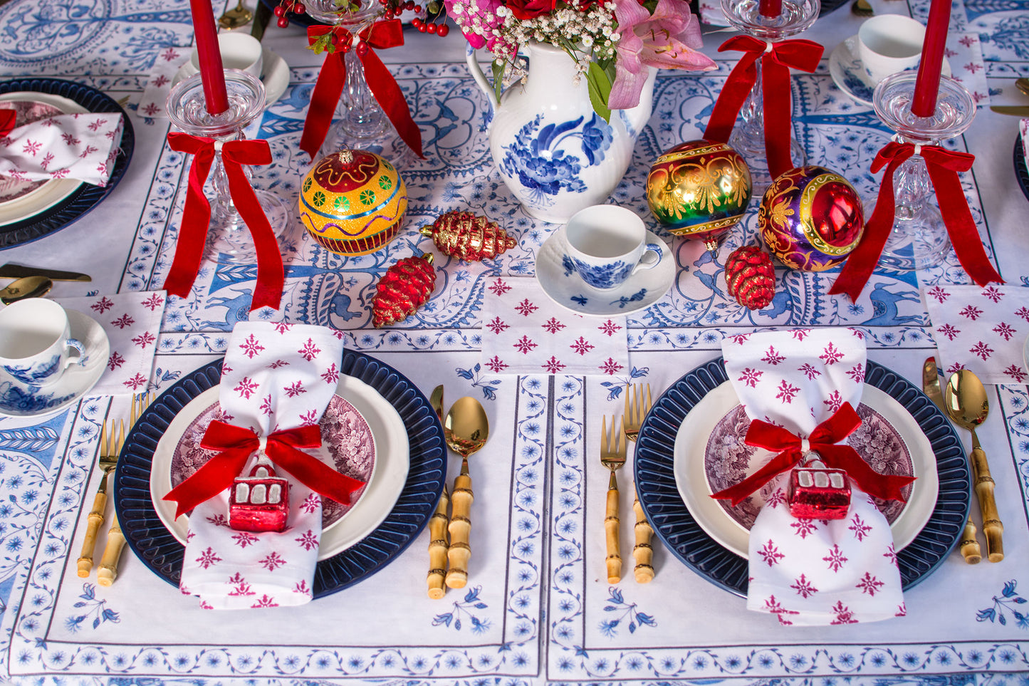 CHEERFUL RED VELVET BOWS & TAPERED CANDLES { Set of 10 }