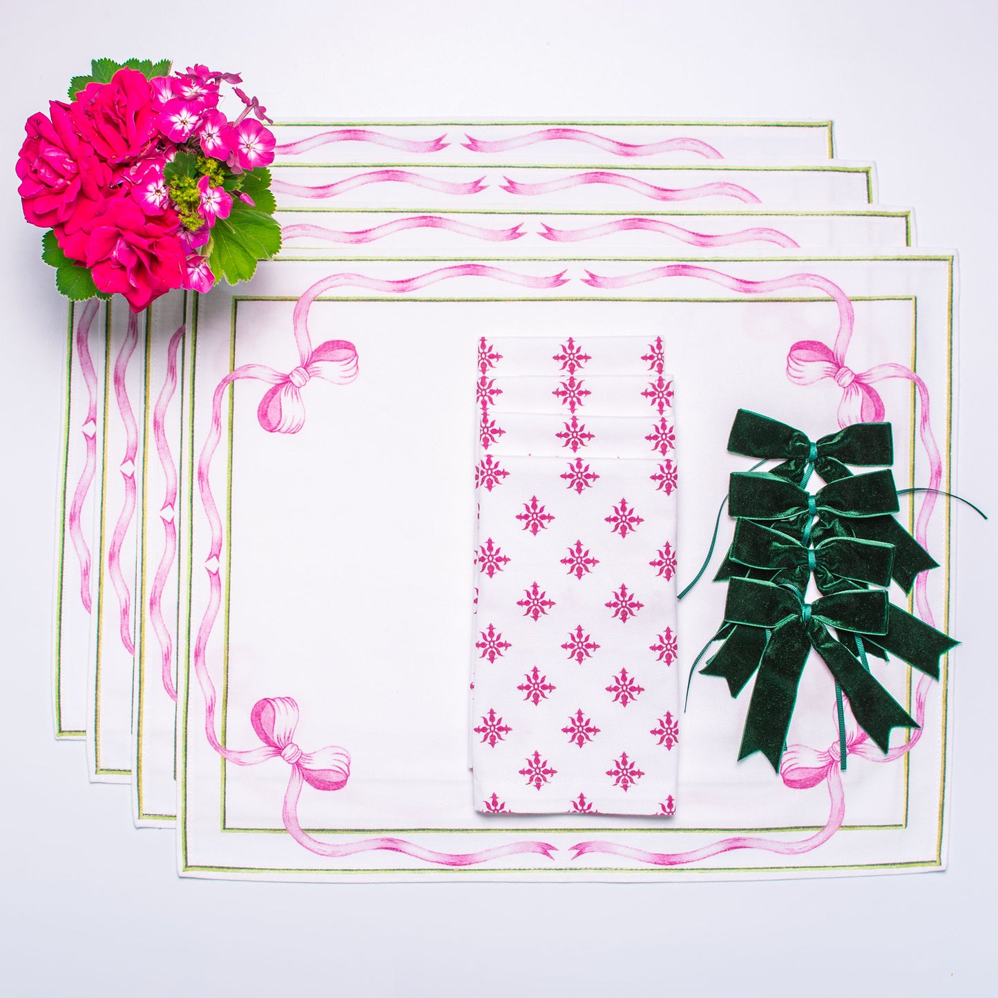 LOVE FLOWER TEA NAPKINS & BOW PLACEMATS { Set of 4 }