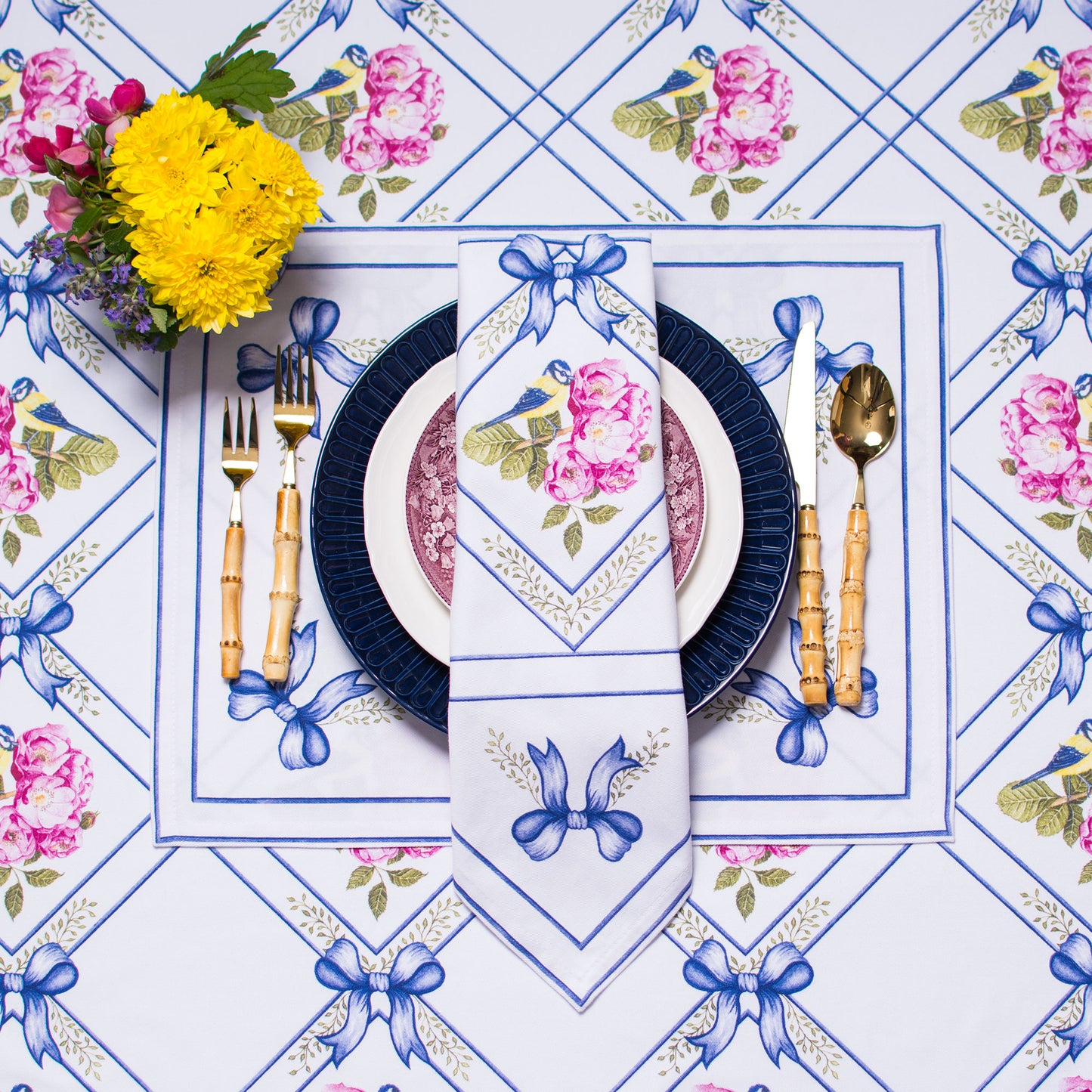 BIRD & ROSES DINNER NAPKINS & PLACEMATS { Set of 4 }