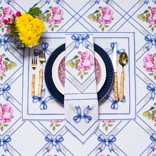 BIRD & ROSES DINNER NAPKINS & PLACEMATS { Set of 4 }