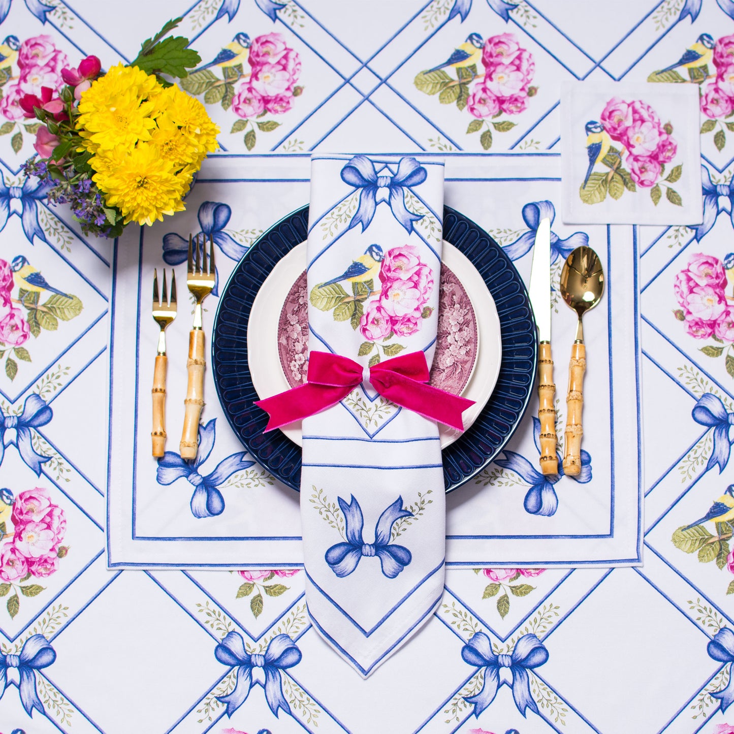 BIRD & ROSES DINNER NAPKINS & PLACEMATS { Set of 4 }