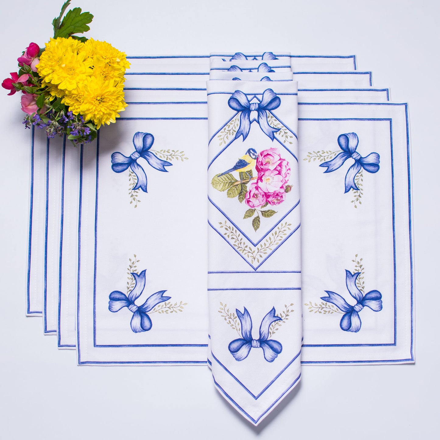 BIRD & ROSES DINNER NAPKINS & PLACEMATS { Set of 4 }