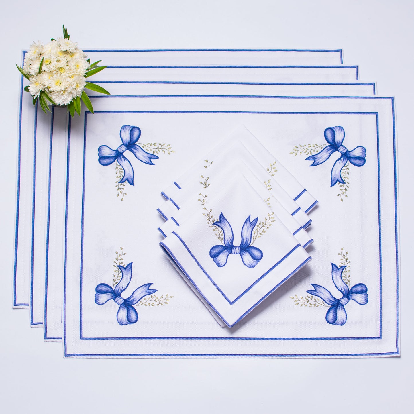 ULTAMARINE BOWS TEA NAPKINS & PLACEMATS { Set of 4 }