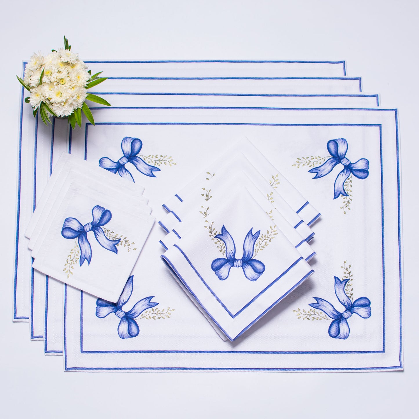 ULTAMARINE BOWS TEA NAPKINS & PLACEMATS { Set of 4 }